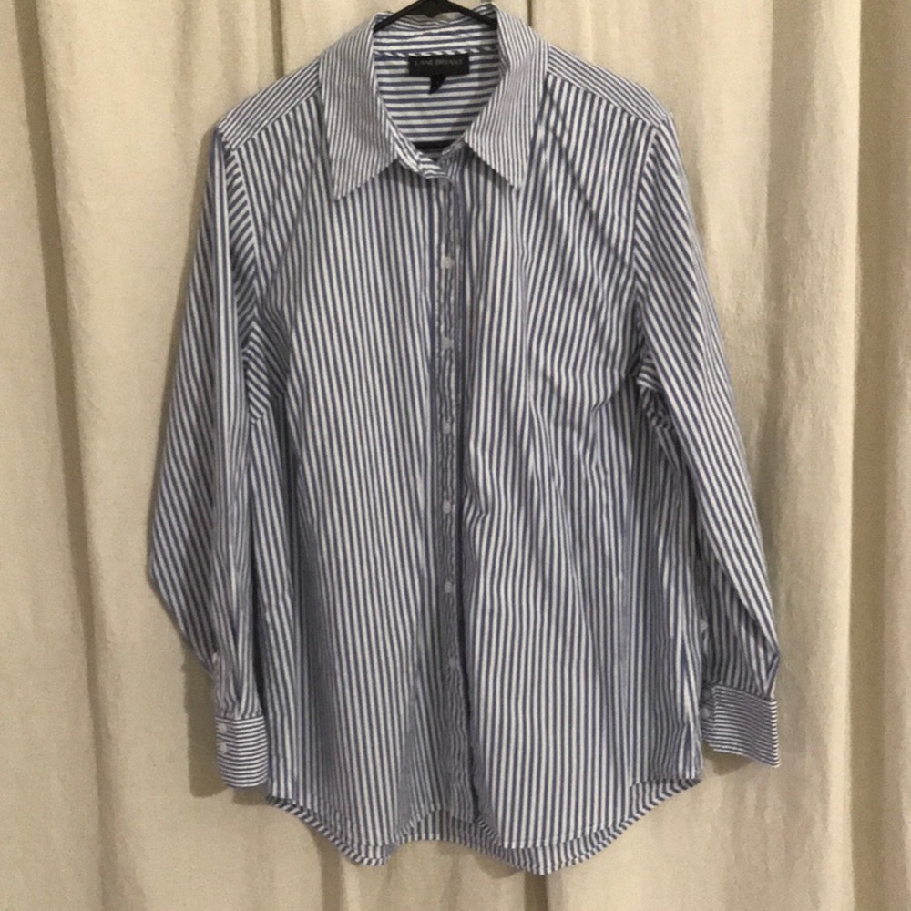 Blue and white striped boyfriend shirt